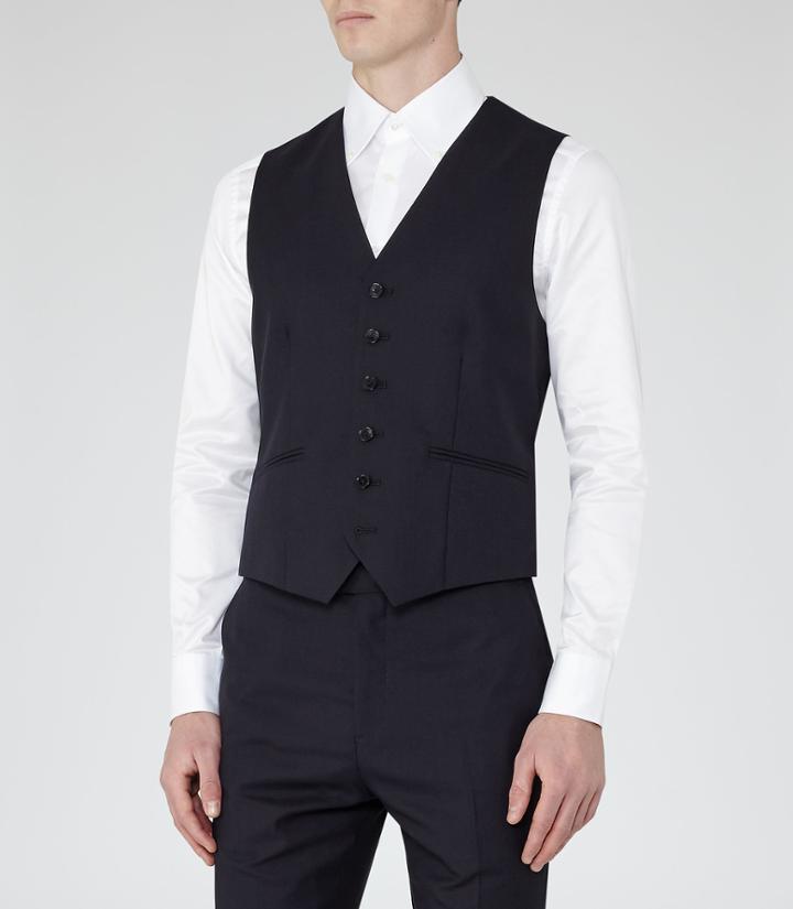 Reiss Matsuda W - Mens Six Button Waistcoat In Blue, Size 38