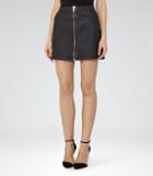 Reiss Ruth Coated - Womens Coated-denim Mini Skirt In Blue, Size 6