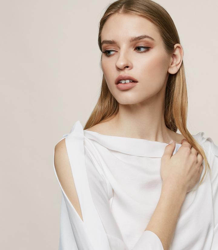Reiss Nina - Draped Long-sleeved Top In White, Womens, Size 0