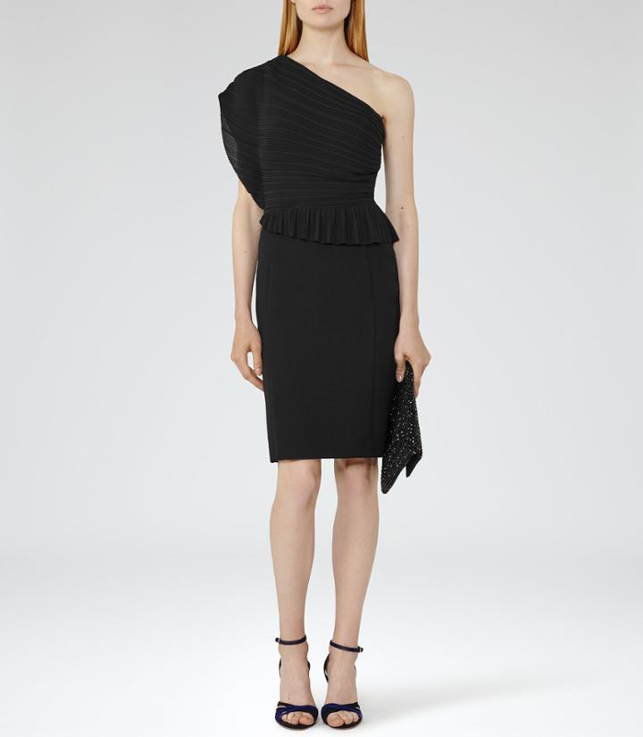 Reiss Jesse - Womens Plisse-detail Dress In Black, Size 6