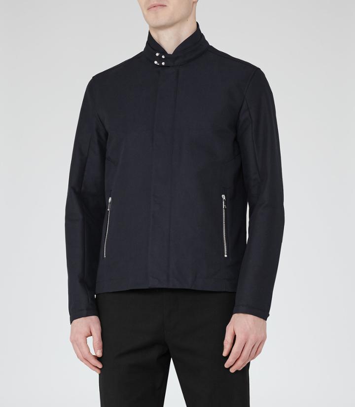 Reiss Bartlett - Mens Stand Collar Jacket In Blue, Size Xs