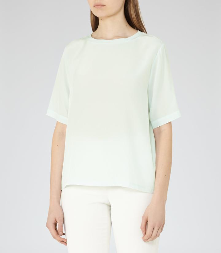 Reiss Greer - Silk-front T-shirt In Green, Womens, Size Xs