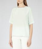 Reiss Greer - Silk-front T-shirt In Green, Womens, Size Xs