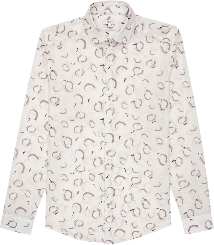Reiss Halston - Mens Abstract Print Shirt In White, Size Xs