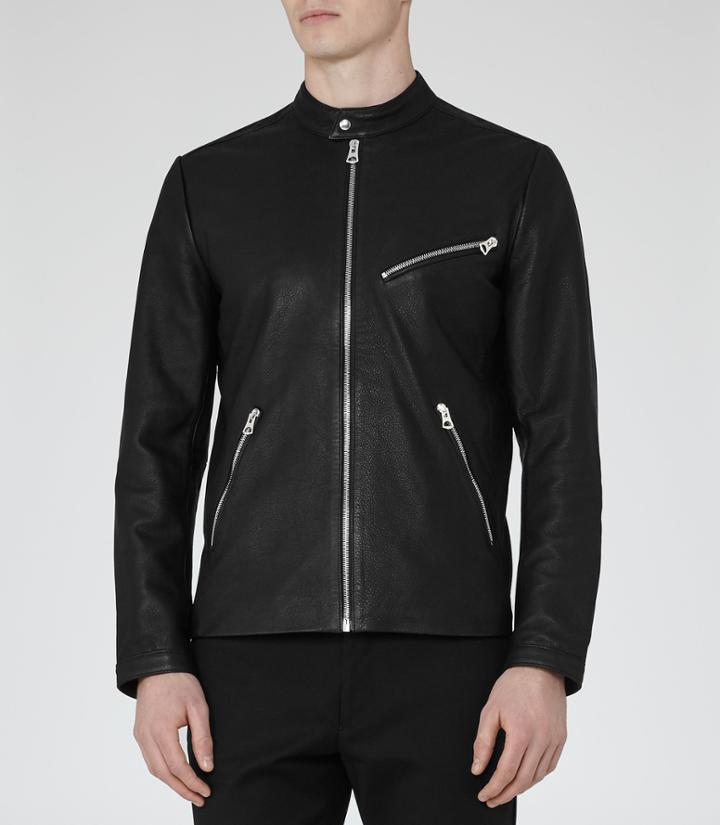 Reiss Hinde - Mens Leather Zip Jacket In Black, Size S