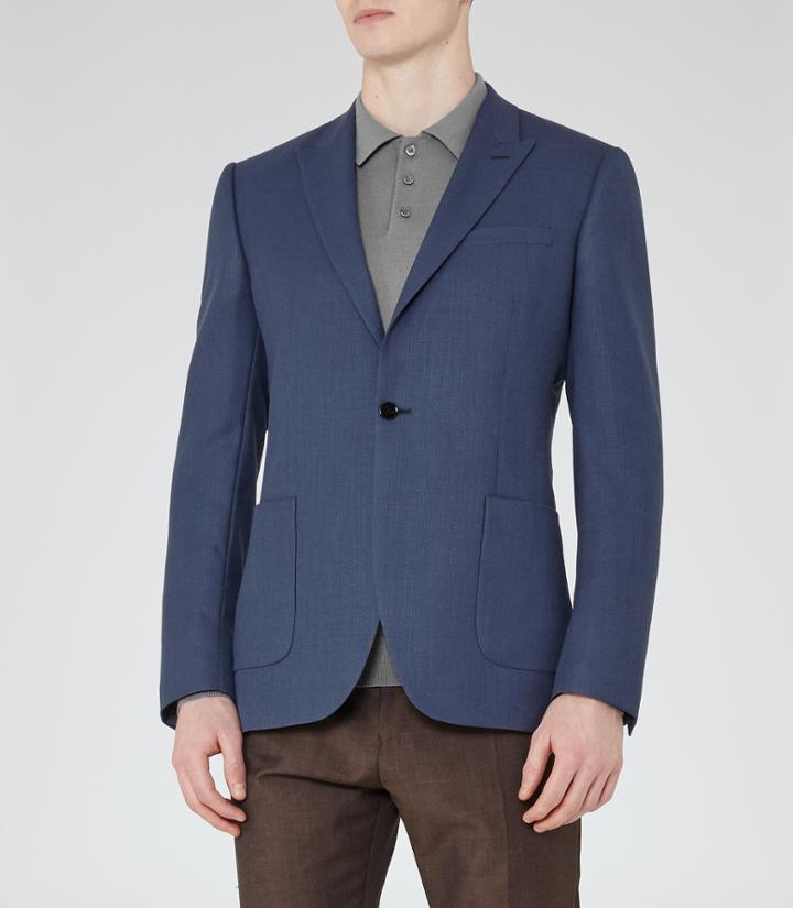 Reiss Burling B - Peak Lapel Wool Blazer In Blue, Mens, Size 36