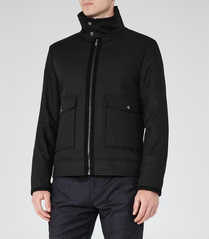 Reiss Battle - Mens Funnel Collar Jacket In Black, Size S
