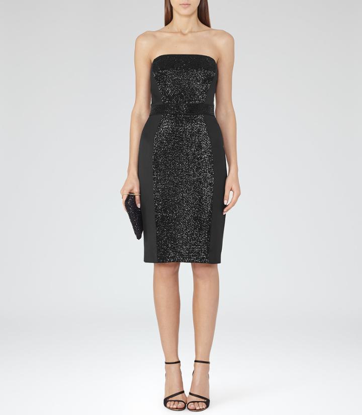 Reiss Olympia - Womens Strapless Embellished Dress In Black, Size 6