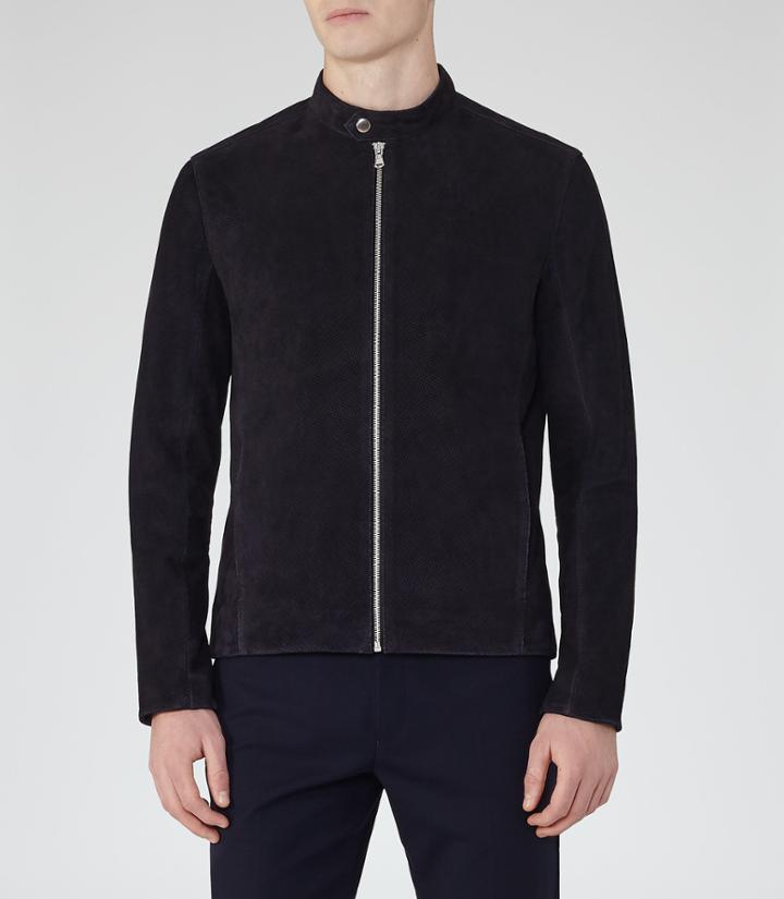Reiss Cristo - Mens Suede Jacket In Blue, Size L