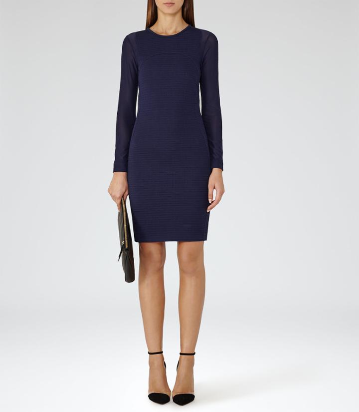 Reiss Rita - Womens Sheer-sleeve Bodycon Dress In Blue, Size 6