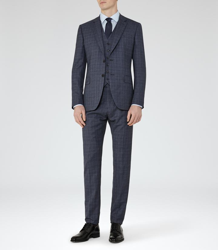 Reiss Crow - Modern-fit Check Suit In Blue, Mens, Size 36