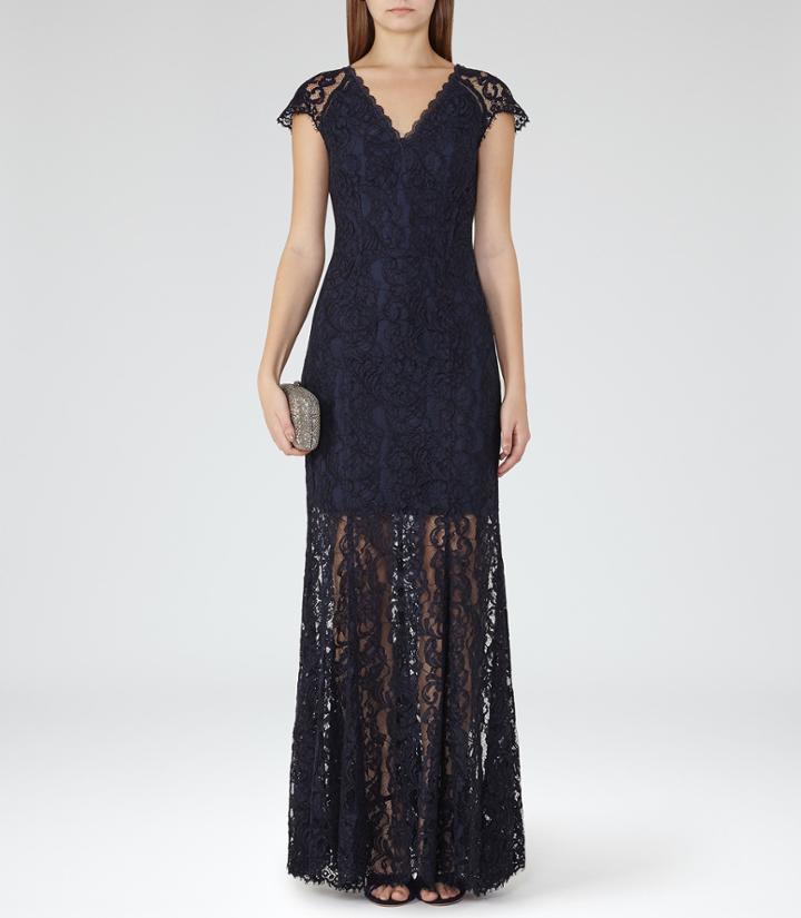 Reiss Haelo - Womens Lace Dress In Blue, Size 4