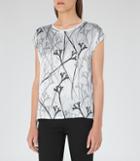 Reiss Jess - Womens Printed Silk Front T-shirt In White, Size Xs