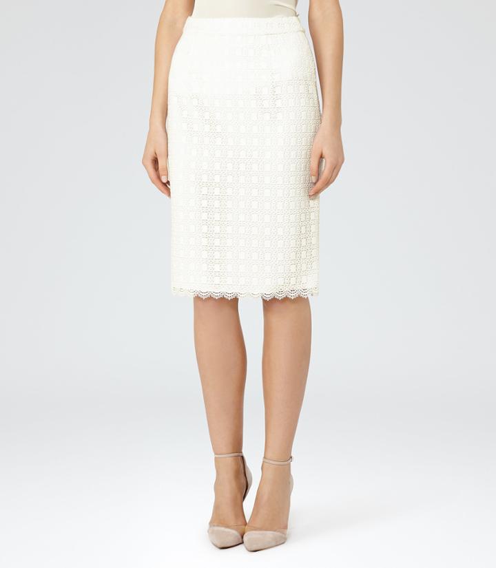 Reiss Denise - Womens Lace Pencil Skirt In White, Size 6