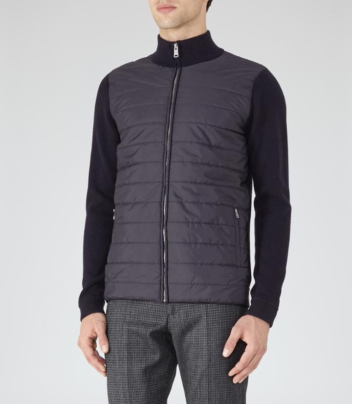 Reiss Montreux - Mens Quilted Zip Cardigan In Blue, Size Xs