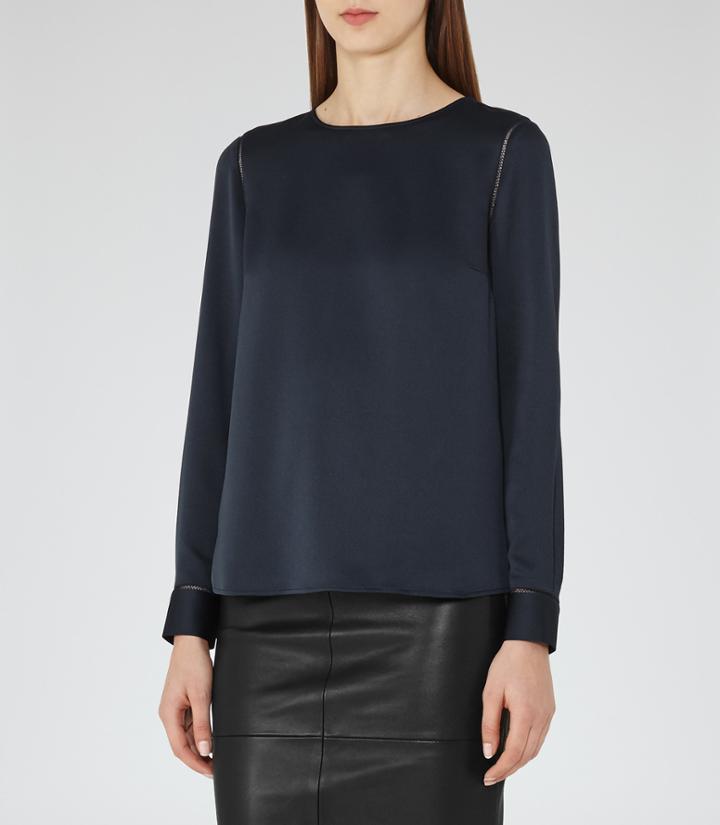 Reiss Cecile - Womens Long-sleeved Blouse In Blue, Size 4