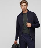 Reiss Harold - Knitted Bomber Jacket In Blue, Mens, Size S