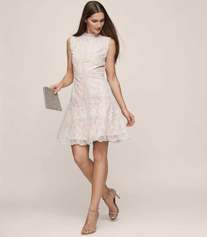 Reiss Tori - Lace Fit And Flare Dress In Soft Yarn, Womens, Size 0