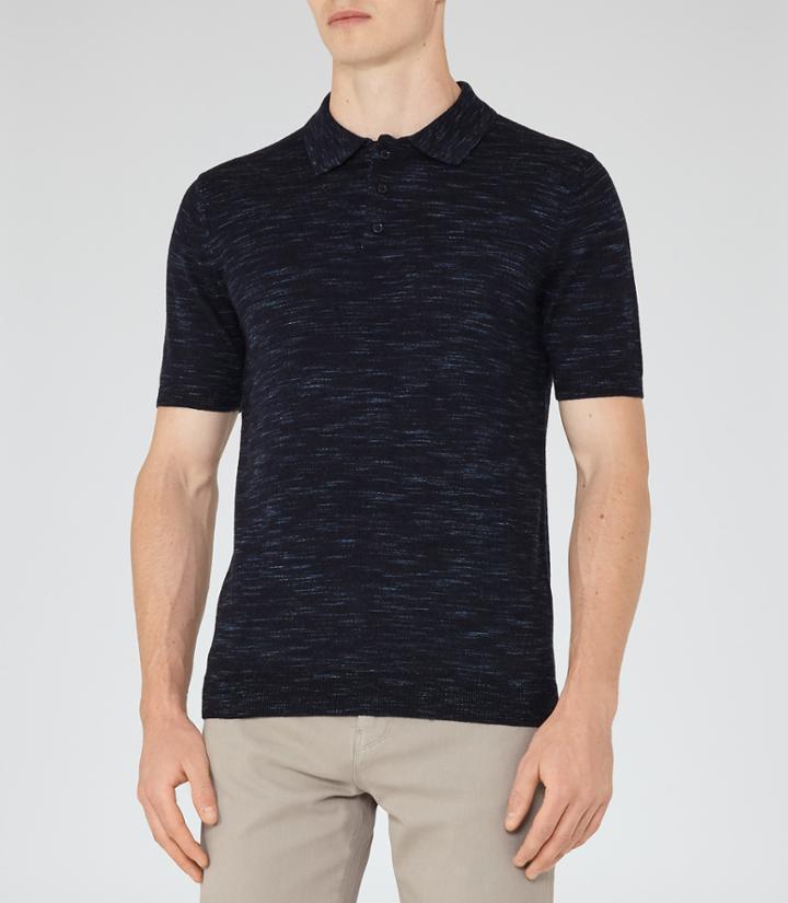 Reiss Junior - Mens Flecked Weave Polo Shirt In Blue, Size Xs
