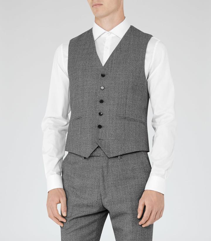 Reiss Delliston W - Mens Wool Mix Waistcoat In Grey, Size 38