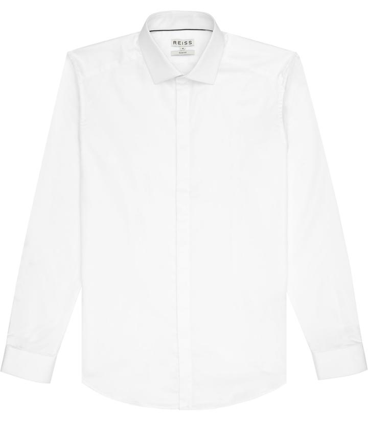 Reiss Jupiter - Mens Concealed Placket Shirt In White, Size Xs