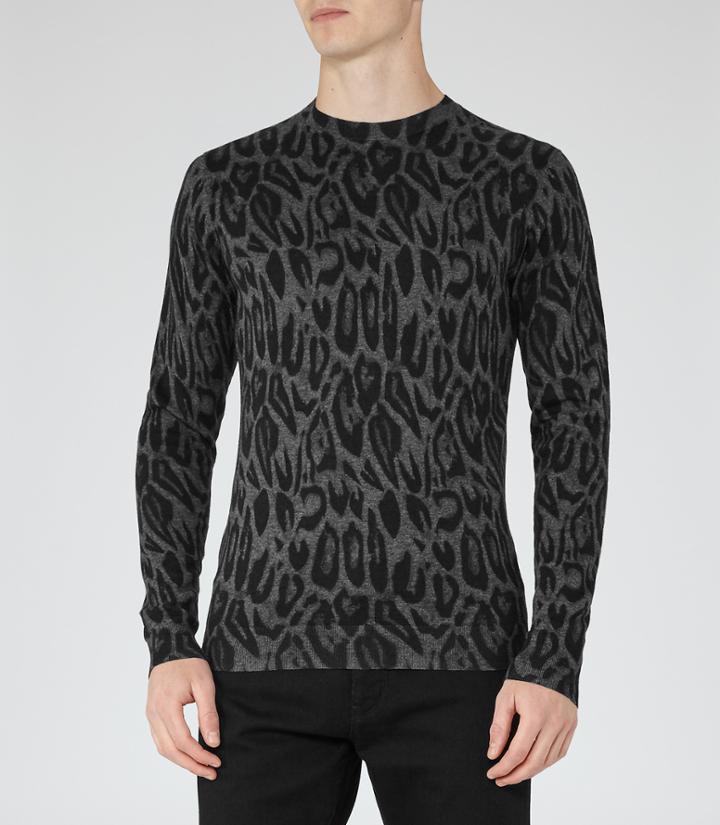 Reiss Leo - Mens Animal Print Jumper In Grey, Size S