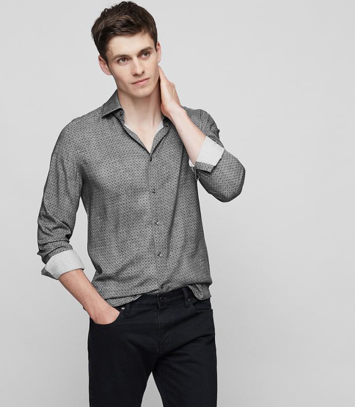 Reiss Temple - Tonal Patterned Shirt In Grey, Mens, Size Xs