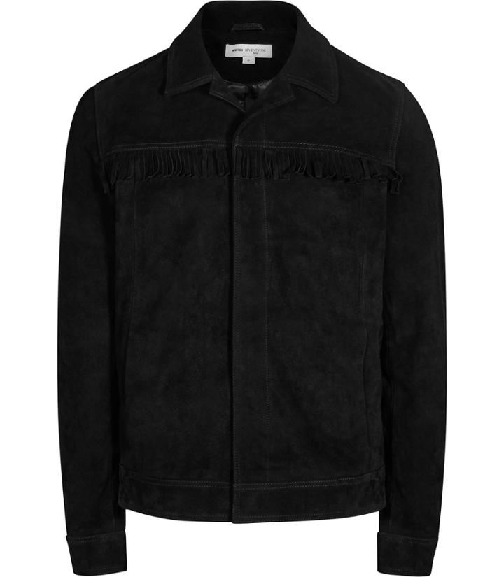Reiss Outlander - Mens Fringed Suede Jacket In Black, Size Xs