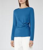 Reiss Ora - Womens Knot-front Top In Blue, Size 4