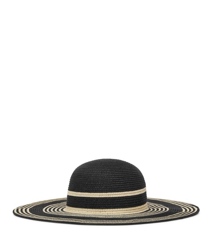 Reiss Aramis Stripe - Wide-brimmed Straw Hat In Black, Womens, Size M/l