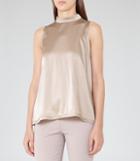 Reiss Blaire - High-neck Silk-front Top In Brown, Womens, Size Xs