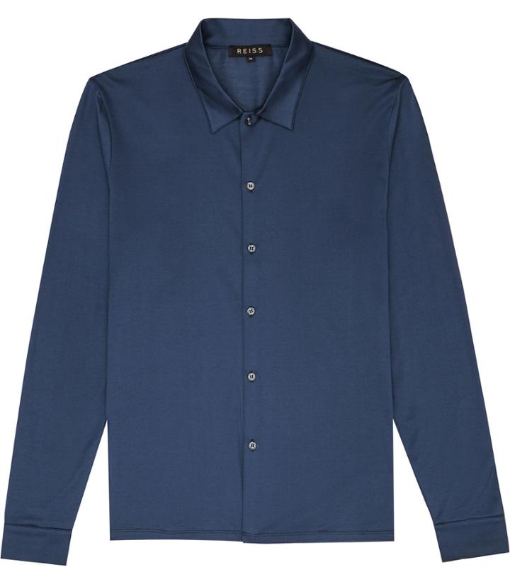 Reiss Felix - Mens Mercerised Cotton Shirt In Blue, Size Xs