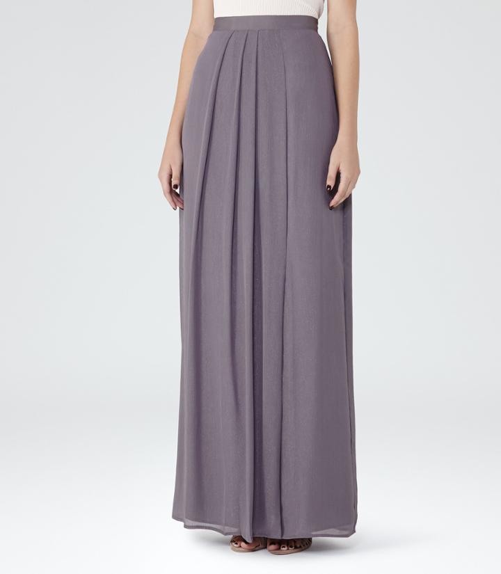 Reiss Manhattan - Womens Metallic Maxi Skirt In Grey, Size 4