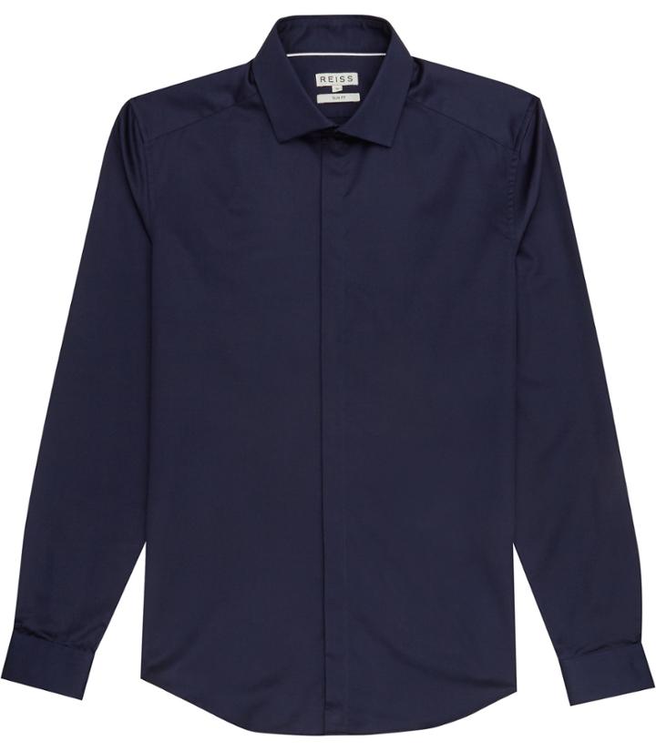 Reiss Jupiter - Mens Concealed Placket Shirt In Blue, Size Xs