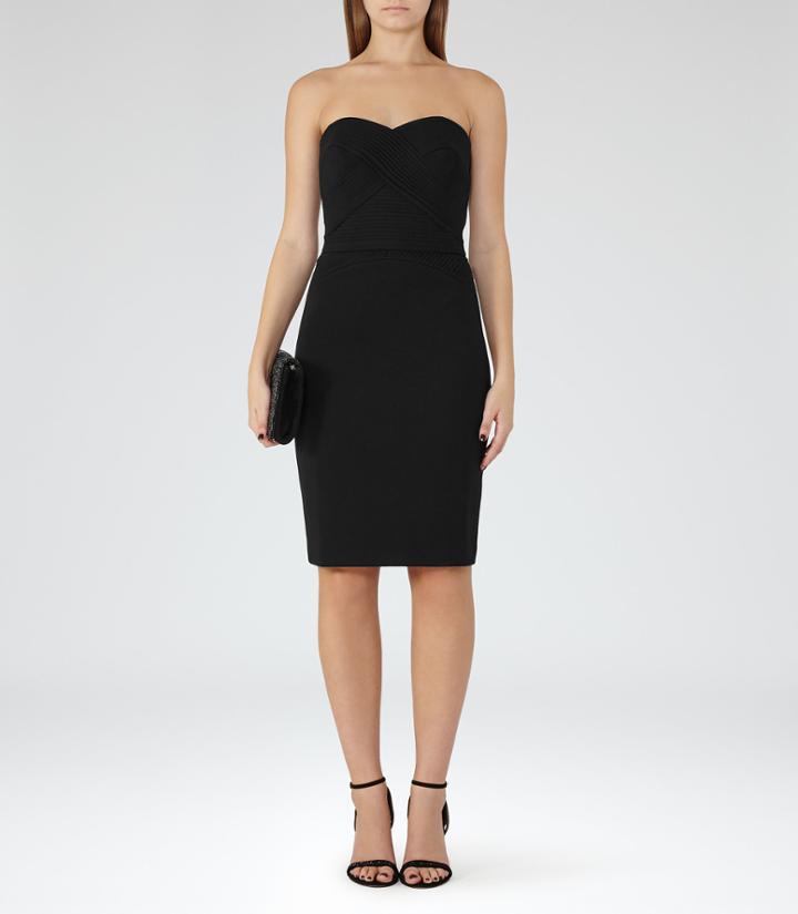 Reiss Sabbia - Strapless Plisse-detail Dress In Black, Womens, Size 0