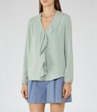 Reiss Lolita - Womens Ruffle-front Blouse In Green, Size 4