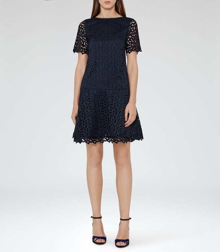 Reiss Mae - Womens Drop-waist Lace Dress In Blue, Size 6