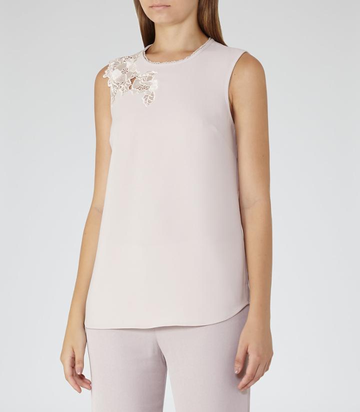 Reiss Aubrey - Womens Embroidered Tank Top In Pink, Size 6