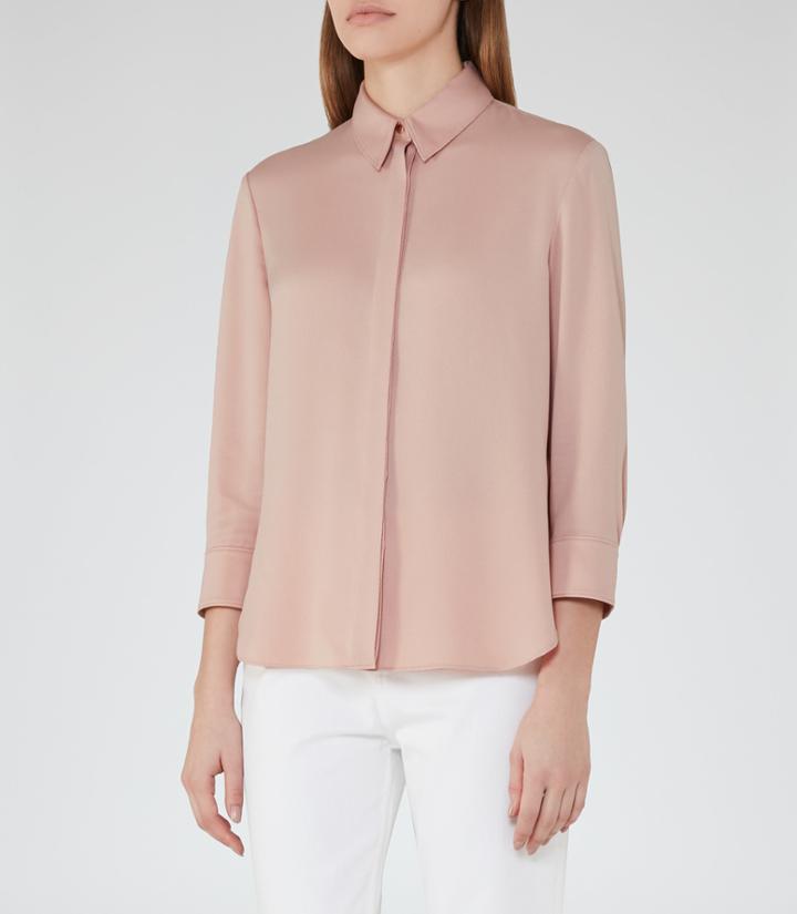 Reiss Mayda - Satin Shirt In Purple, Womens, Size 0