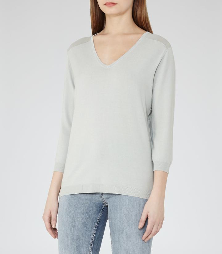 Reiss Rhianna - Womens Knitted V-neck Top In Blue, Size S