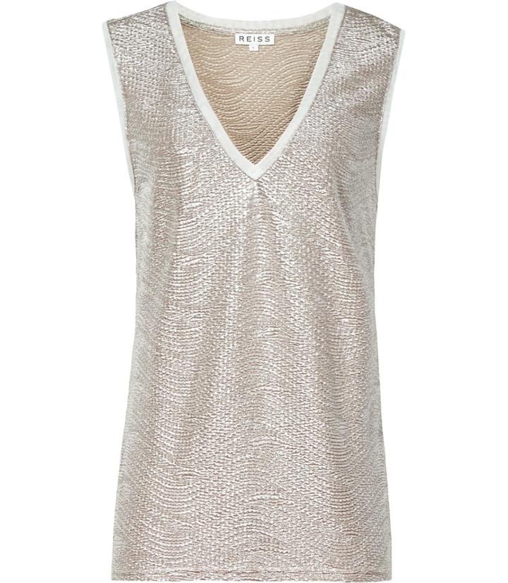 Reiss Ona Metallic - Womens Fluid Metallic Vest In Yellow, Size Xs