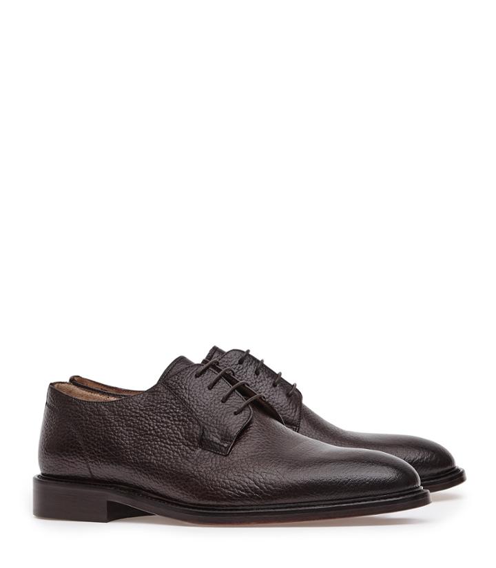 Reiss Anderson - Mens Grained Leather Derby Shoes In Brown, Size 8