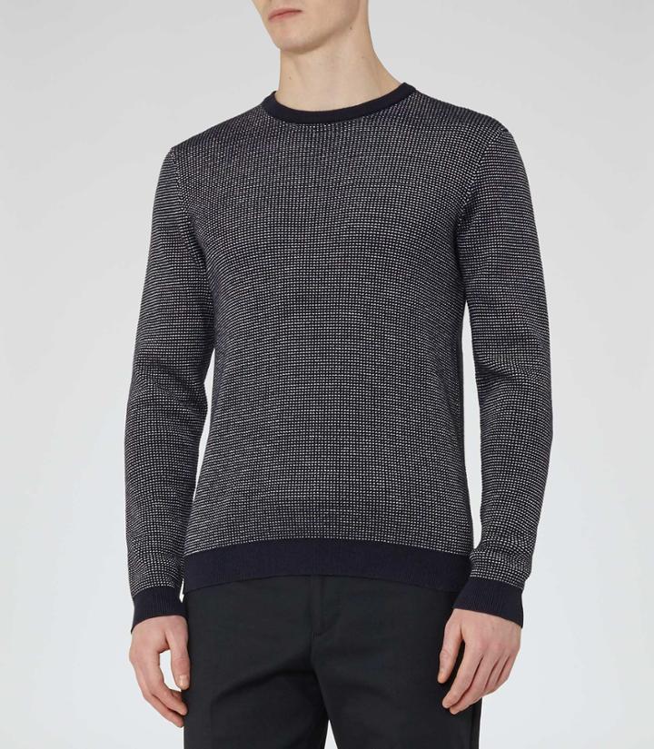 Reiss Riley - Mens Textured Crew-neck Jumper In Blue, Size Xs