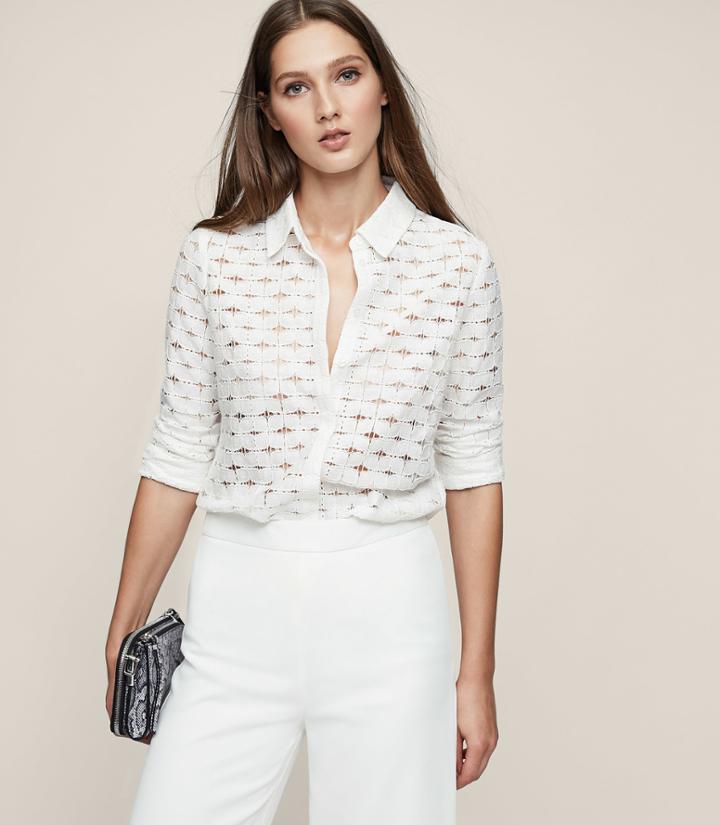 Reiss Simonetta - Lace Shirt In White, Womens, Size 0