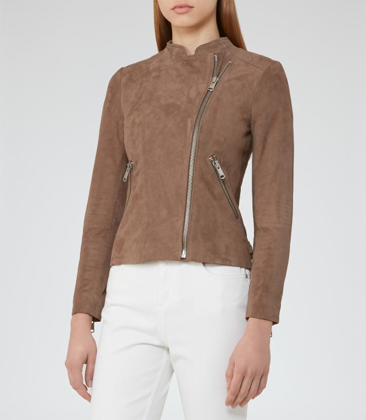 Reiss Sophie - Collarless Suede Jacket In White, Womens, Size 2
