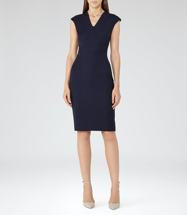 Reiss Indi Dress - Textured Tailored Dress In Blue, Womens, Size 0
