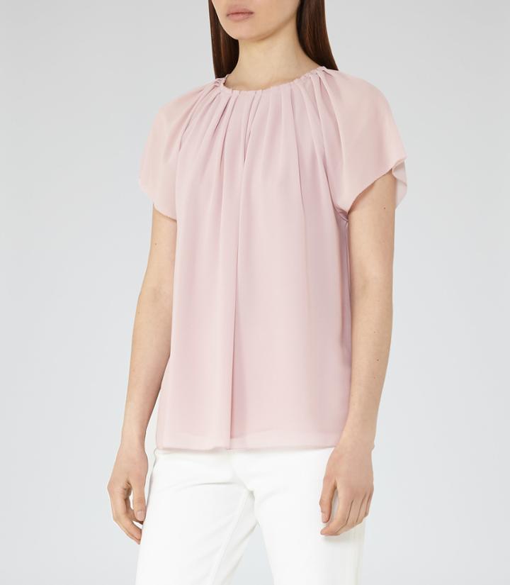 Reiss Bondell - Womens Gathered Short-sleeved Top In Pink, Size 4