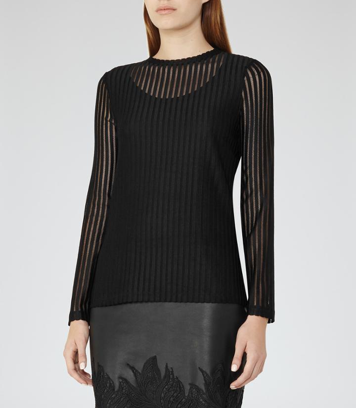 Reiss Mell - Womens Textured Long-sleeved Top In Black, Size S