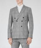 Reiss Vincent B - Mens Check Double-breasted Blazer In Grey, Size 38