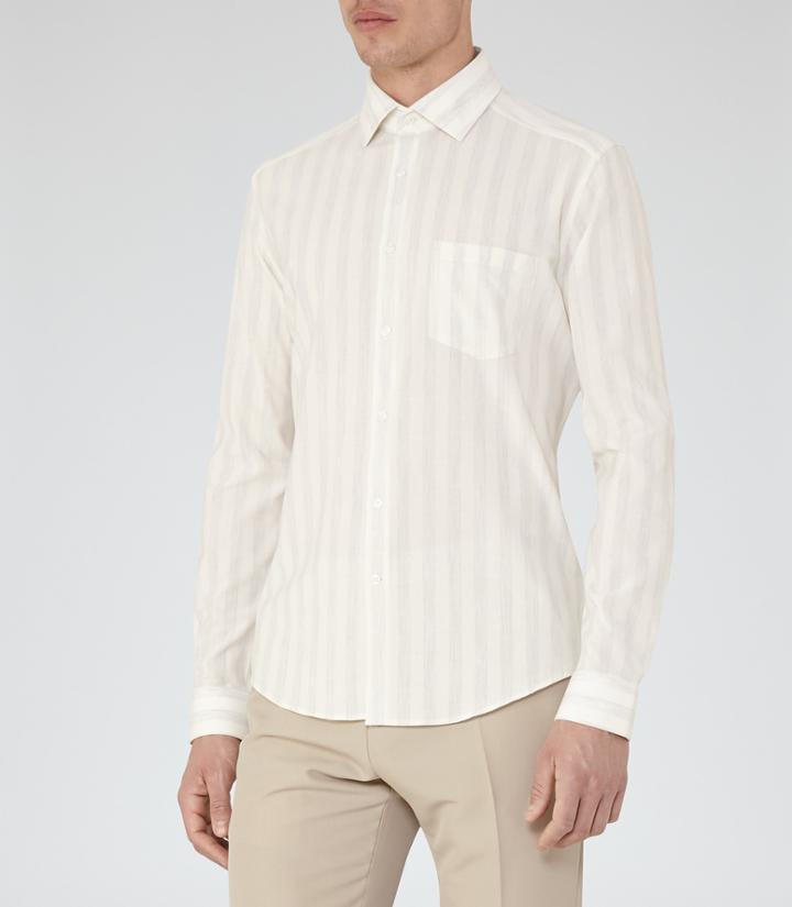 Reiss Lynas - Mens Slim-fit Stripe Shirt In Brown, Size Xs